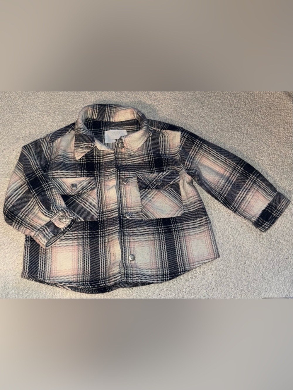 Zara Girls Plaid Flannel Shacket Pink Navy Blue 4-5Y